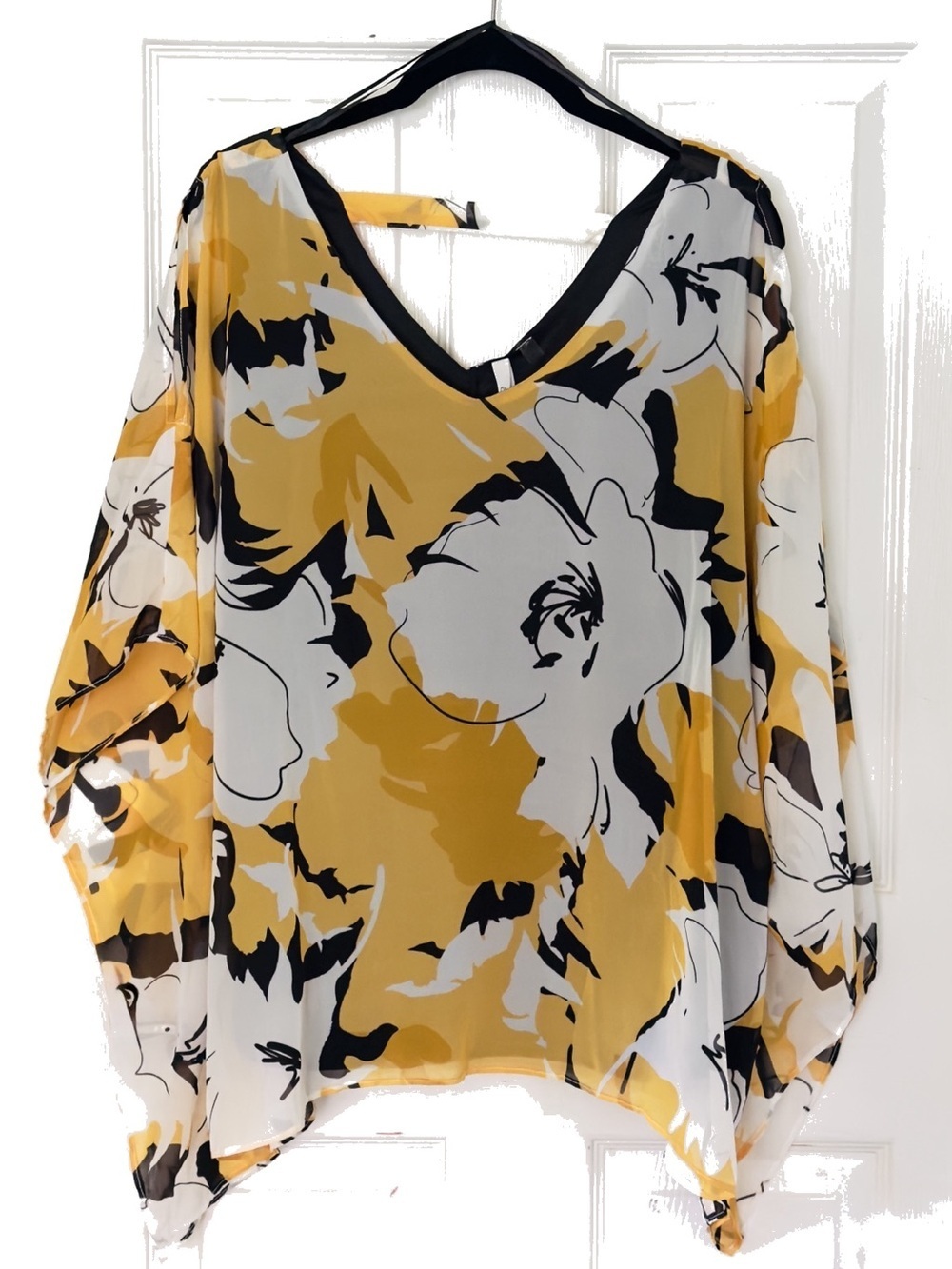 NWT NY Collection Woman 3X Yellow Floral Layered Blouse Peekaboo Shoulder - Picture 2 of 7